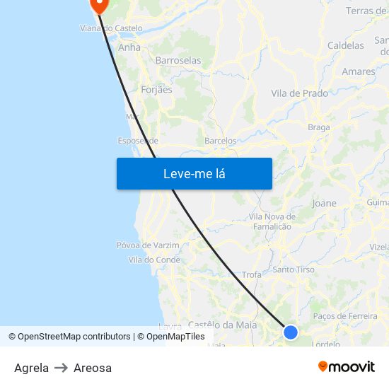 Agrela to Areosa map