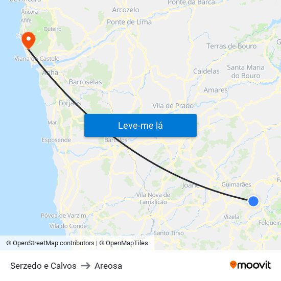 Serzedo e Calvos to Areosa map