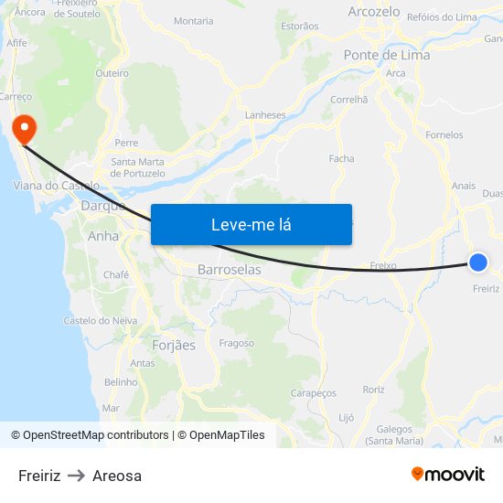 Freiriz to Areosa map