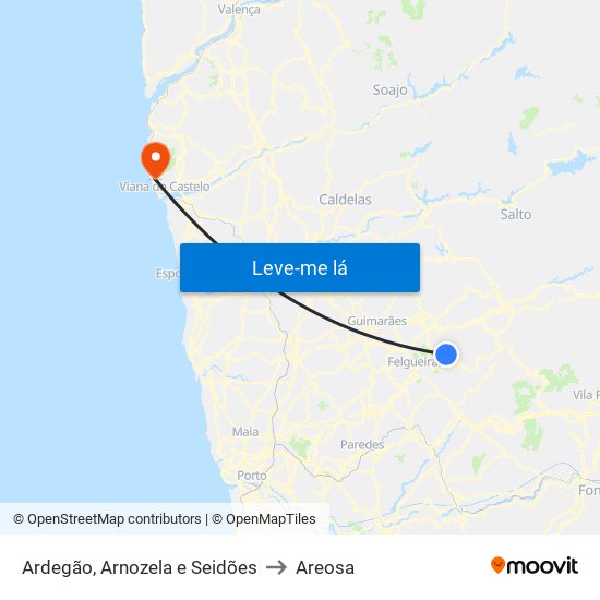 Ardegão, Arnozela e Seidões to Areosa map