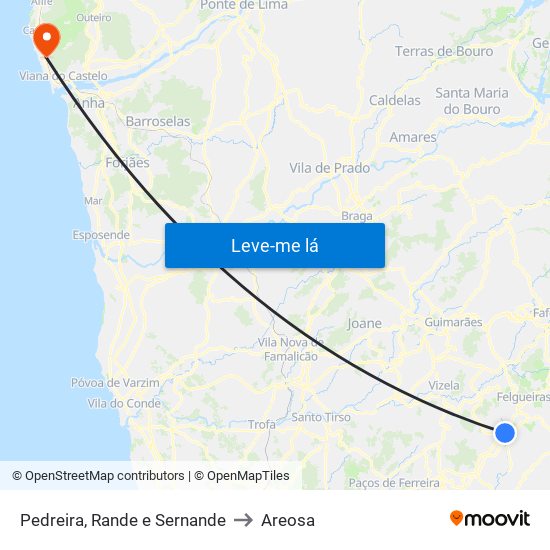 Pedreira, Rande e Sernande to Areosa map