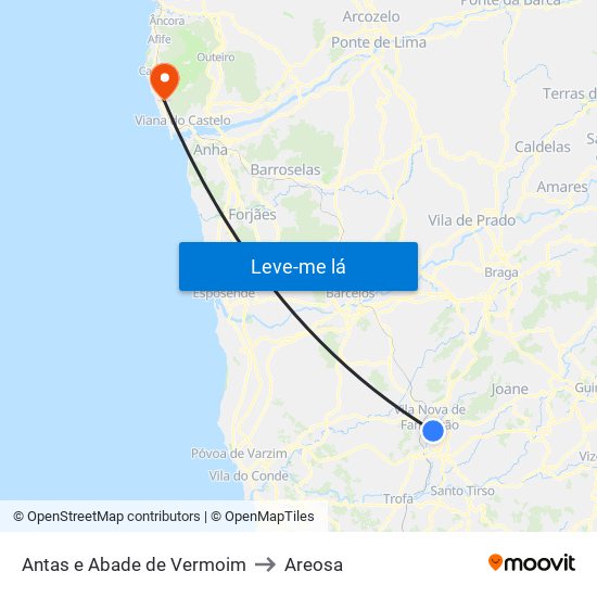 Antas e Abade de Vermoim to Areosa map