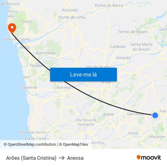 Arões (Santa Cristina) to Areosa map