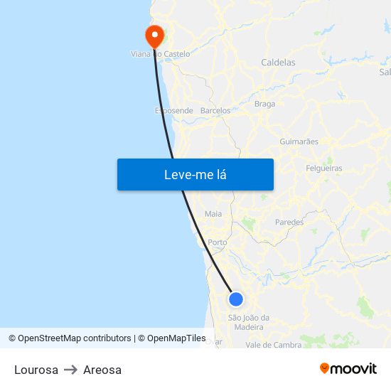 Lourosa to Areosa map