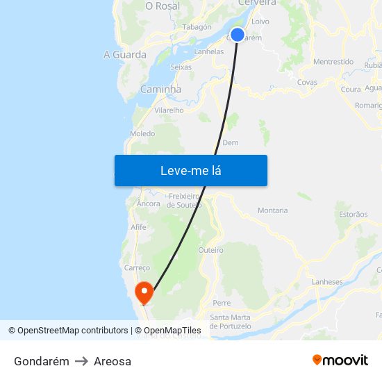 Gondarém to Areosa map