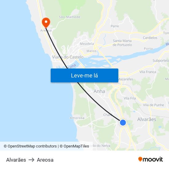 Alvarães to Areosa map