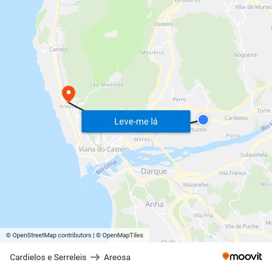 Cardielos e Serreleis to Areosa map