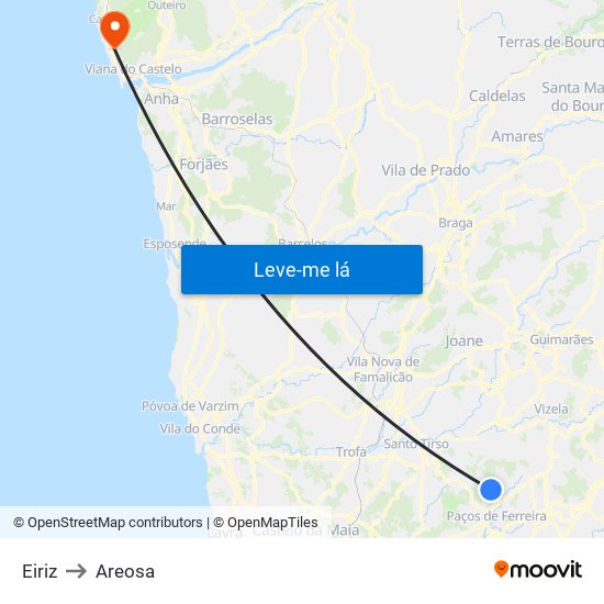 Eiriz to Areosa map
