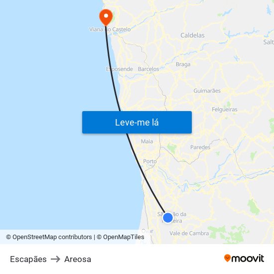 Escapães to Areosa map