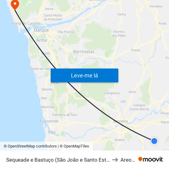 Sequeade e Bastuço (São João e Santo Estêvão) to Areosa map