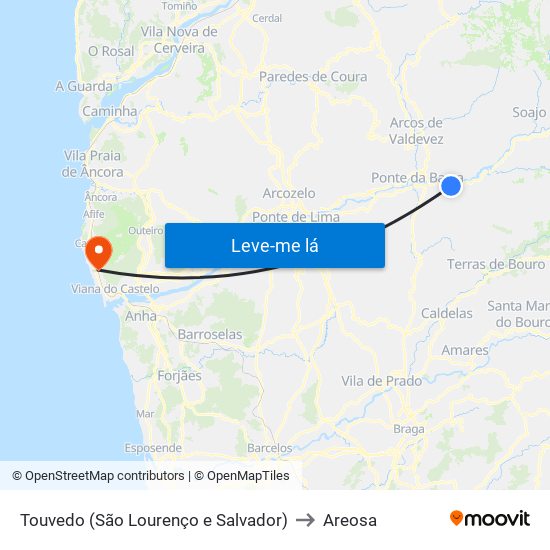 Touvedo (São Lourenço e Salvador) to Areosa map