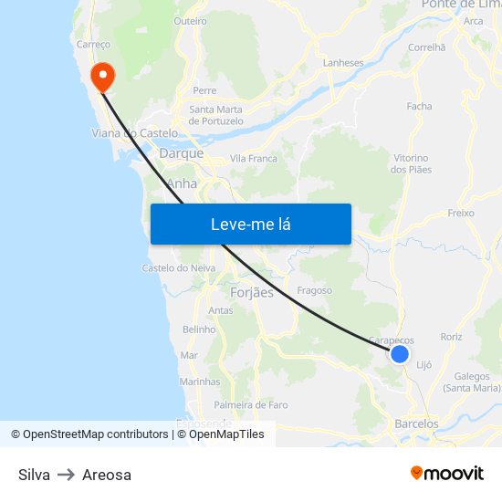 Silva to Areosa map