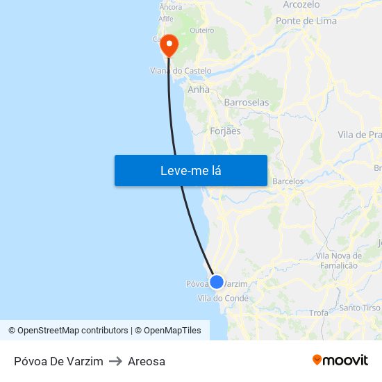 Póvoa De Varzim to Areosa map