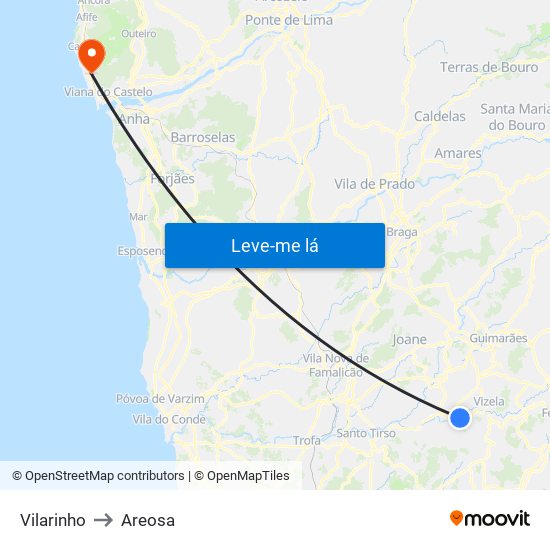 Vilarinho to Areosa map