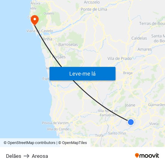 Delães to Areosa map