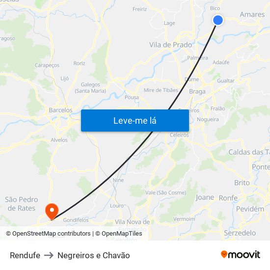 Rendufe to Negreiros e Chavão map