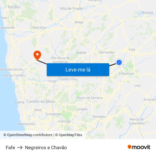 Fafe to Negreiros e Chavão map