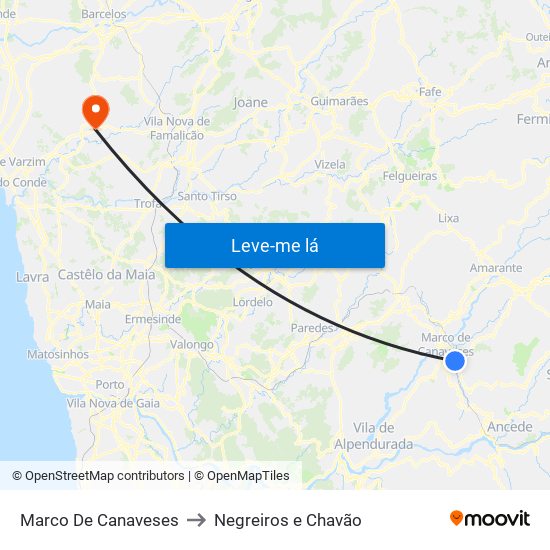 Marco De Canaveses to Negreiros e Chavão map