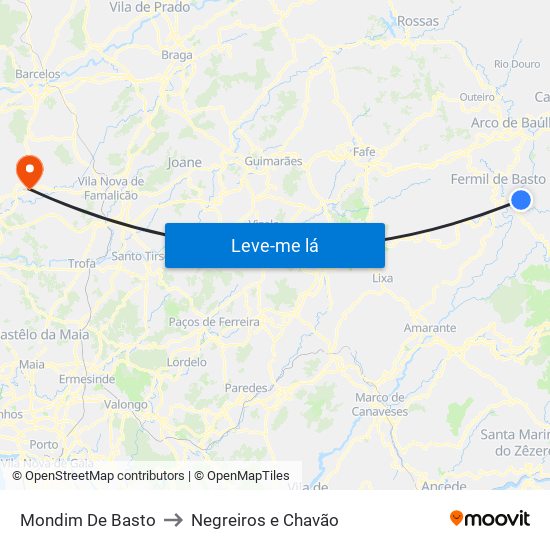 Mondim De Basto to Negreiros e Chavão map