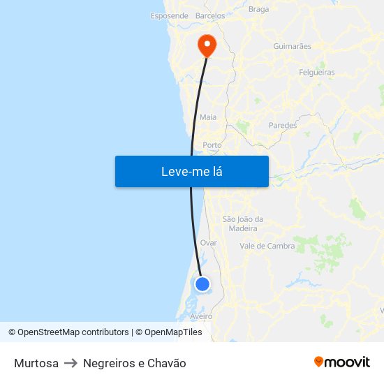 Murtosa to Negreiros e Chavão map