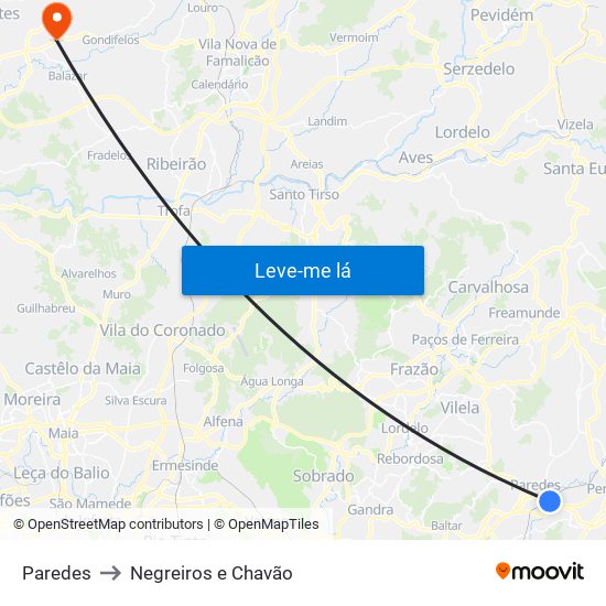 Paredes to Negreiros e Chavão map