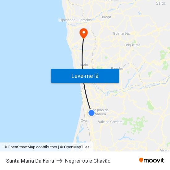 Santa Maria Da Feira to Negreiros e Chavão map