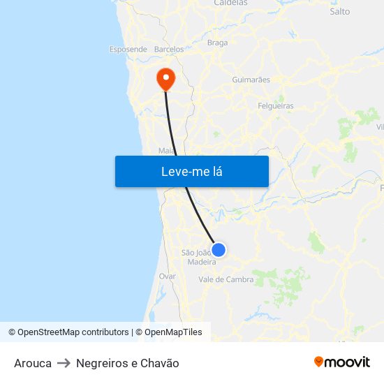 Arouca to Negreiros e Chavão map