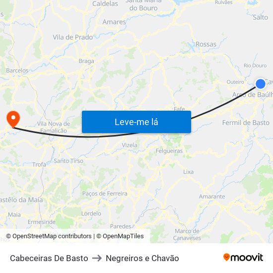 Cabeceiras De Basto to Negreiros e Chavão map