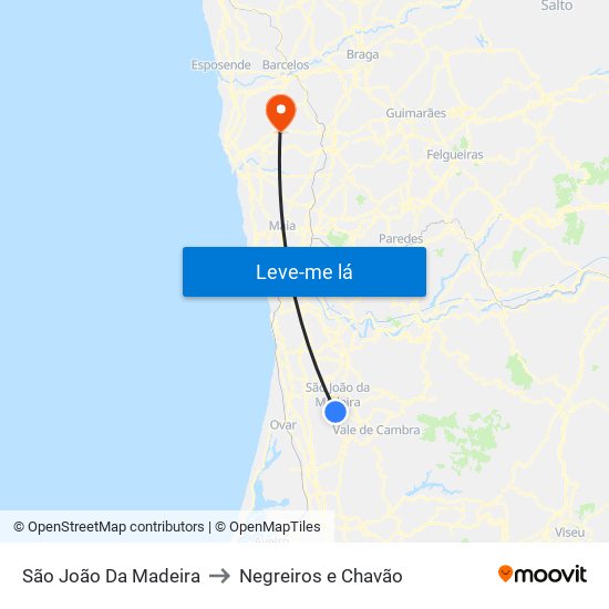 São João Da Madeira to Negreiros e Chavão map