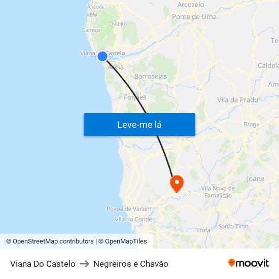 Viana Do Castelo to Negreiros e Chavão map