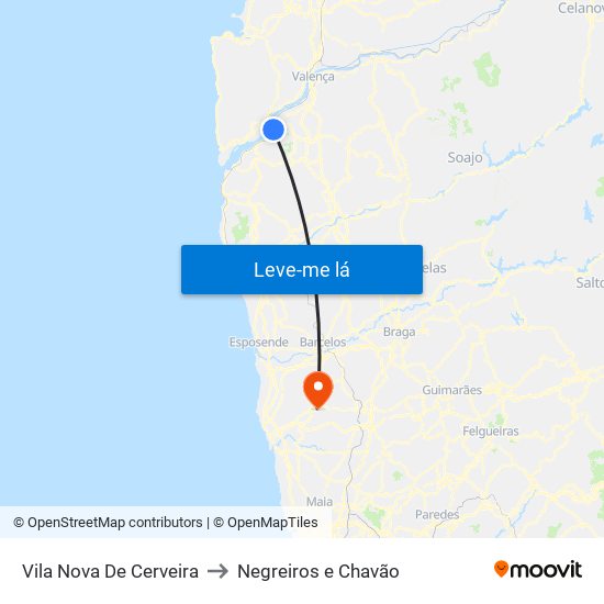 Vila Nova De Cerveira to Negreiros e Chavão map