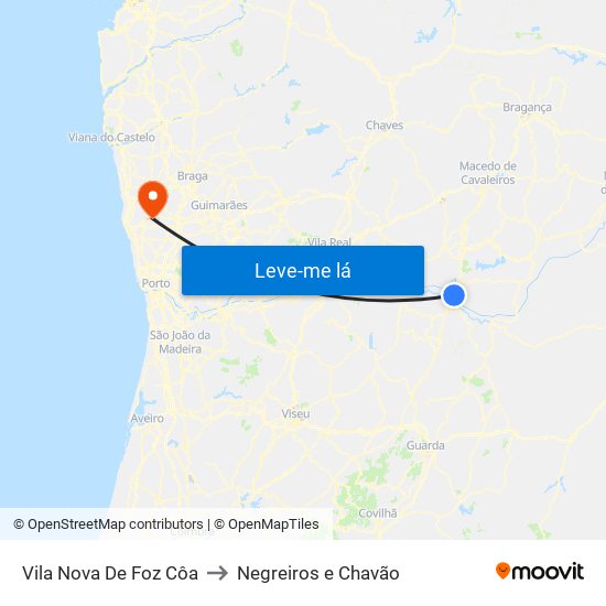 Vila Nova De Foz Côa to Negreiros e Chavão map