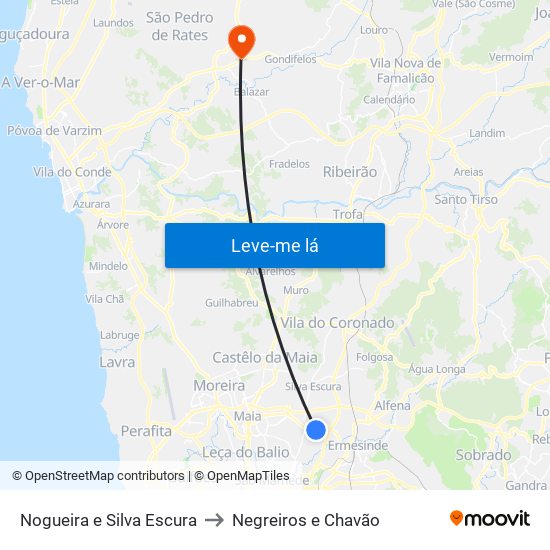 Nogueira e Silva Escura to Negreiros e Chavão map