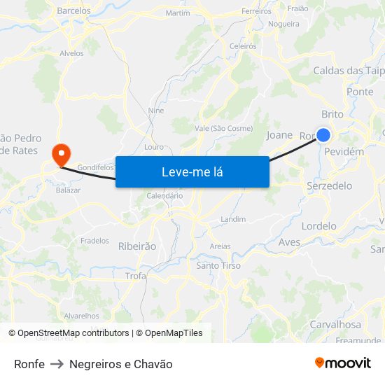 Ronfe to Negreiros e Chavão map