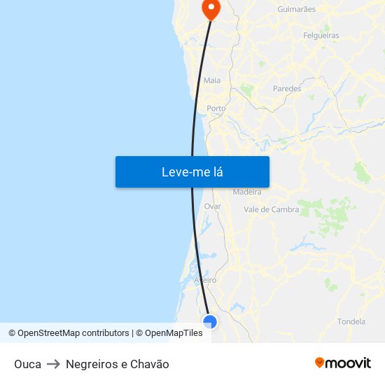 Ouca to Negreiros e Chavão map