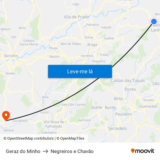 Geraz do Minho to Negreiros e Chavão map