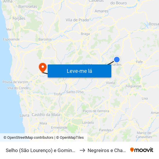 Selho (São Lourenço) e Gominhães to Negreiros e Chavão map