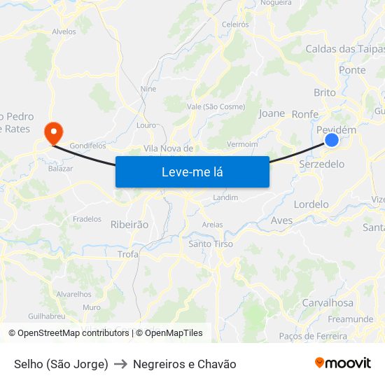 Selho (São Jorge) to Negreiros e Chavão map