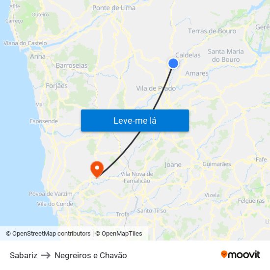 Sabariz to Negreiros e Chavão map