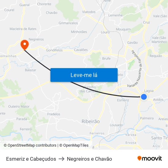 Esmeriz e Cabeçudos to Negreiros e Chavão map