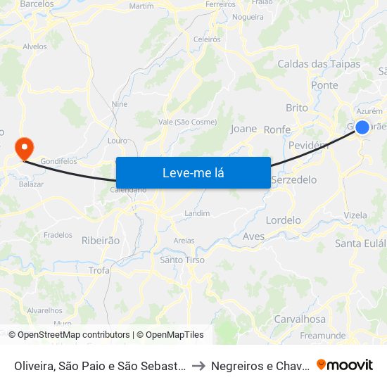 Oliveira, São Paio e São Sebastião to Negreiros e Chavão map