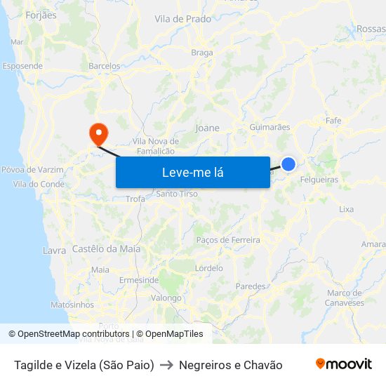 Tagilde e Vizela (São Paio) to Negreiros e Chavão map