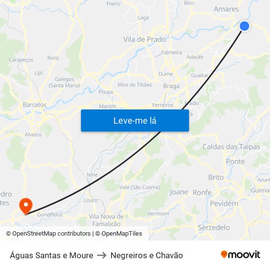Águas Santas e Moure to Negreiros e Chavão map