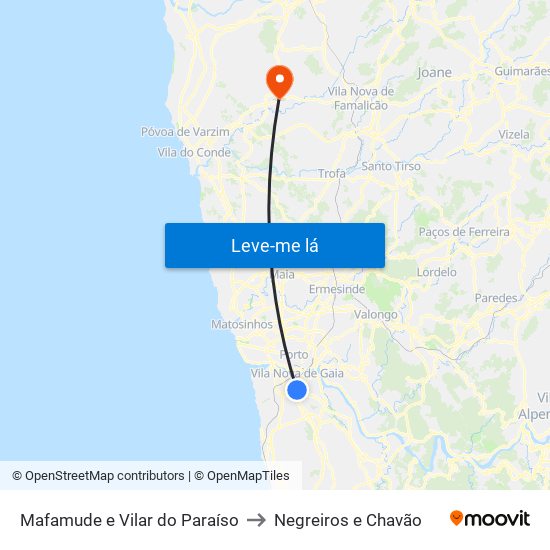 Mafamude e Vilar do Paraíso to Negreiros e Chavão map