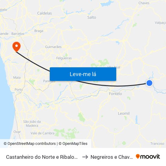 Castanheiro do Norte e Ribalonga to Negreiros e Chavão map