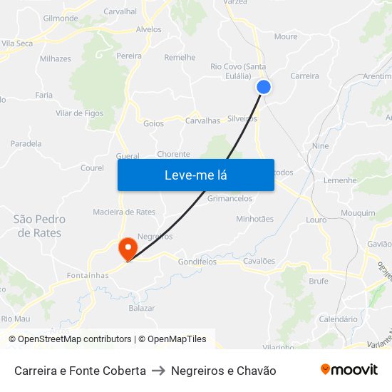 Carreira e Fonte Coberta to Negreiros e Chavão map
