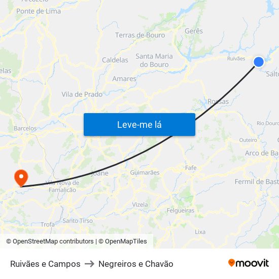 Ruivães e Campos to Negreiros e Chavão map