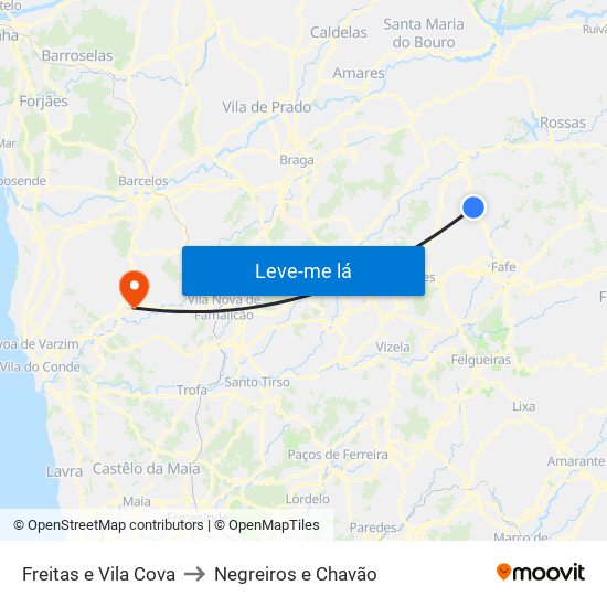 Freitas e Vila Cova to Negreiros e Chavão map