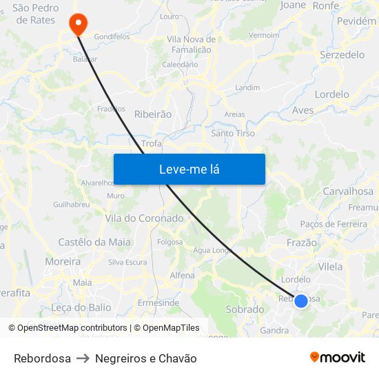Rebordosa to Negreiros e Chavão map