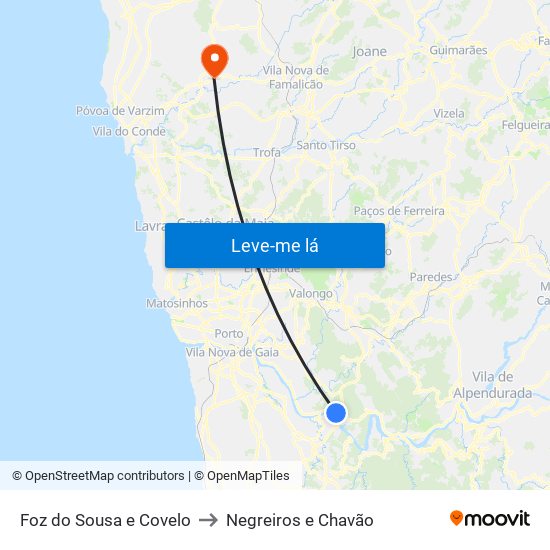 Foz do Sousa e Covelo to Negreiros e Chavão map